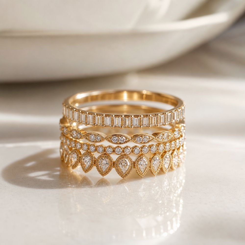 Stacked bands measured for family gifting.